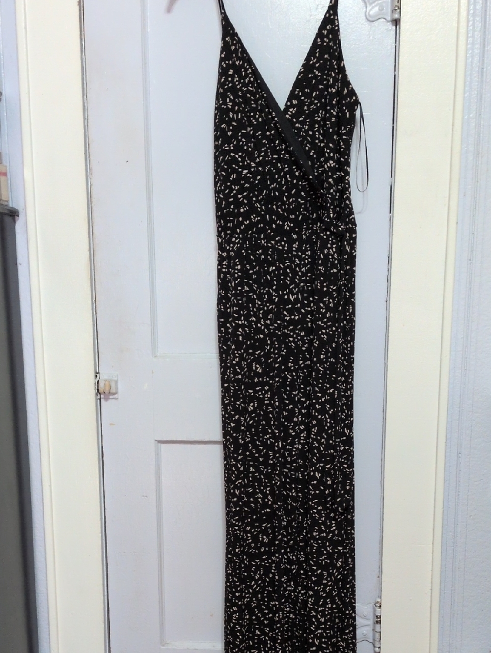 Kaileigh Black Wrap Jumpsuit with Cream Dot Print